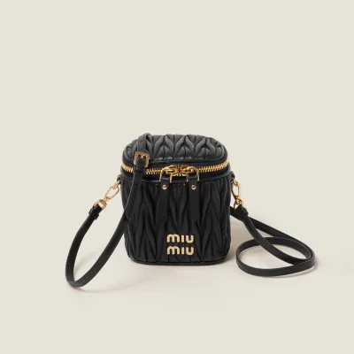 Miu Miu Quilted Lambskin Leather Black Bucket Bags