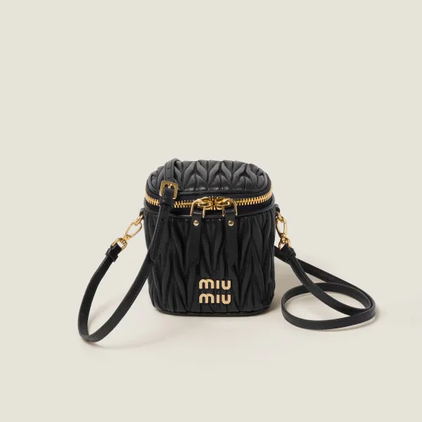 Miu Miu Quilted Lambskin Leather Black Bucket Bags