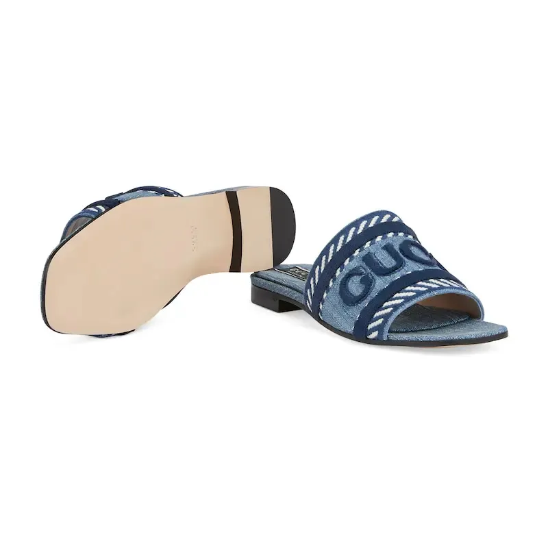 Gucci square head blue flat bottom slippers