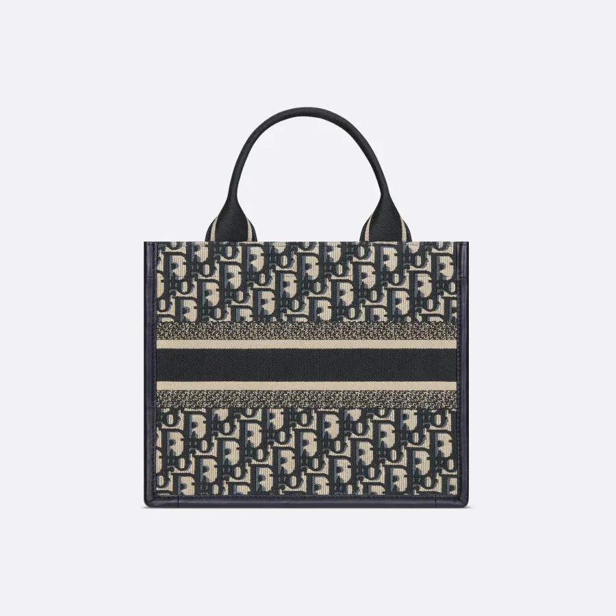 Dior Small Dior Book Tote In Blue Dior Oblique Embroidery Canvas and Calfskin Gold Hardware