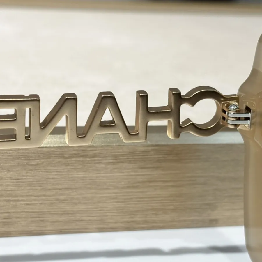 CHANEL square frame glasses khaki color SIZE 53-17-140