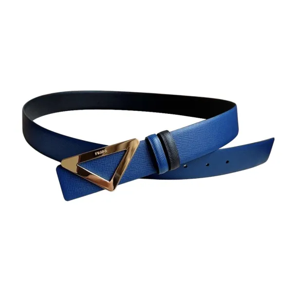 Prada Men' s Triangled Buckle Belt In Black/White/Brown/Blue Saffiano Calfskin With Gold/Silver/Black Hardware 35mm - Image 6