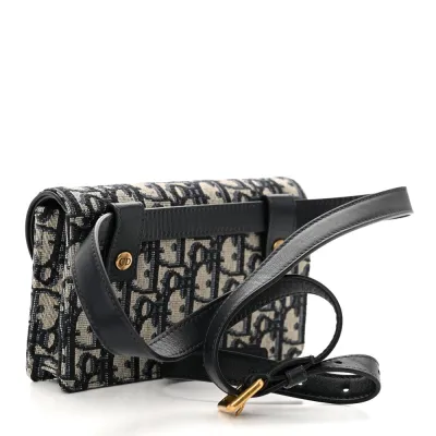 Dior Mini Saddle Belt Bag Blue Oblique Canvas Brass Hardware