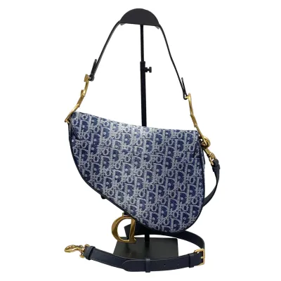 Dior Medium Saddle Bag With Strap Blue Denim Dior Oblique Jacquard/Powder Pink/Stone Gray/Cedar Green/Blue Grained Calfskin Gold Hardware