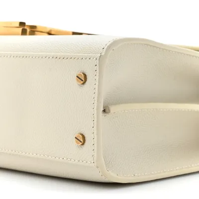 Saint Laurent Mini Cassandra Top Handle Vintage White Classic Monogram Grain De Poudre Leather Aged Gold Hardware