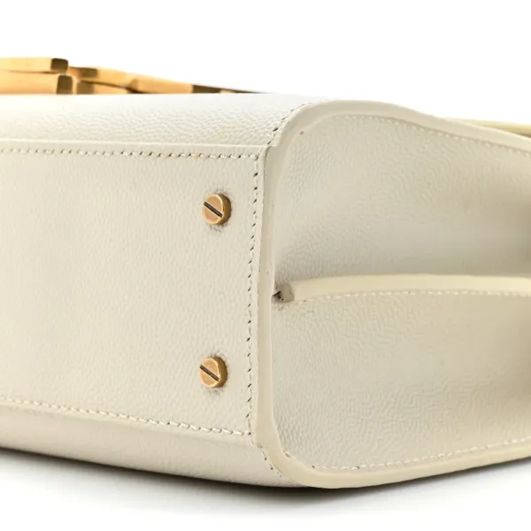 Saint Laurent Mini Cassandra Top Handle Vintage White Classic Monogram Grain De Poudre Leather Aged Gold Hardware - Image 5