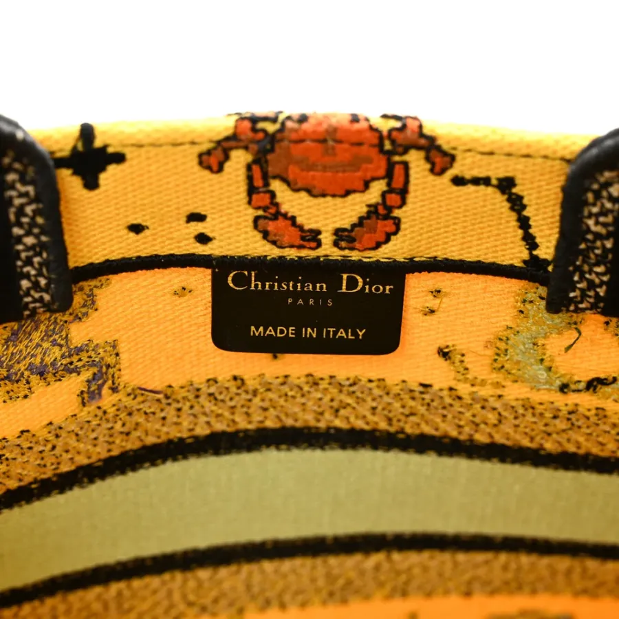 Dior Small Pixel Zodiac Book Tote Yellow Multicolor Embroidered Canvas