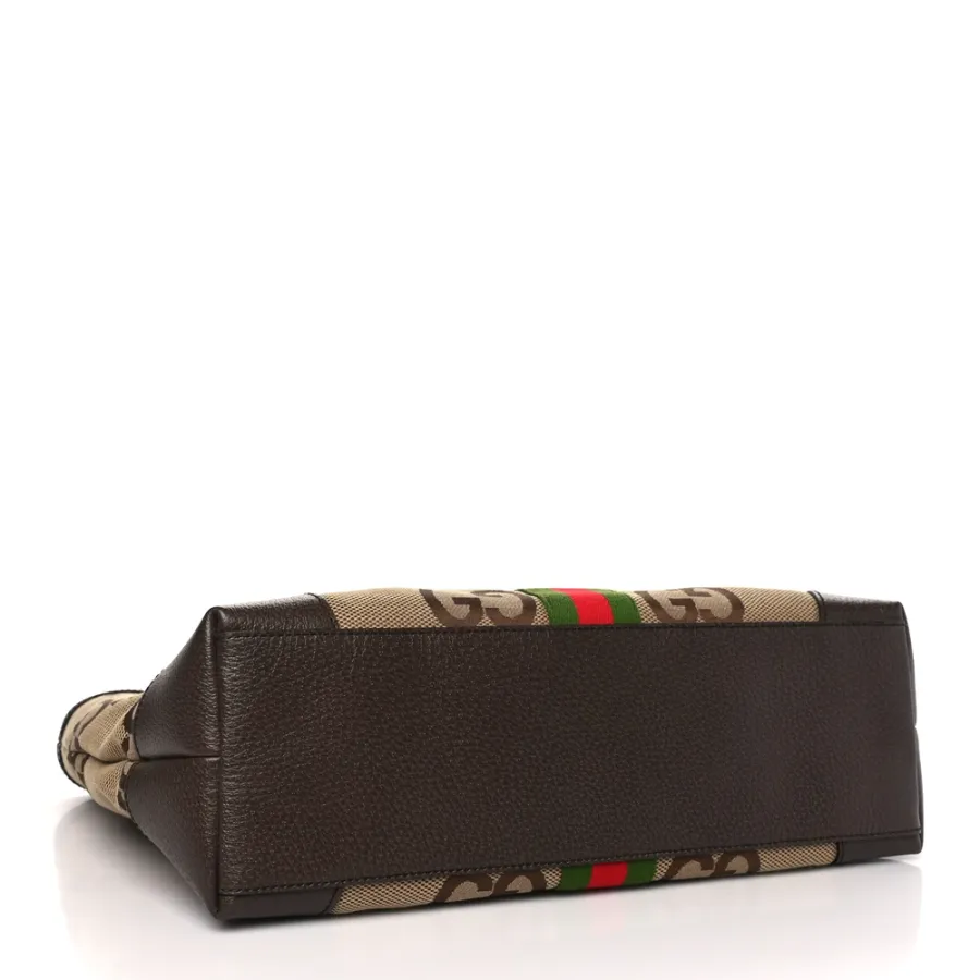 Gucci Medium Ophidia Shopping Tote Camel Ebony Textured Dollar Calfskin Leather