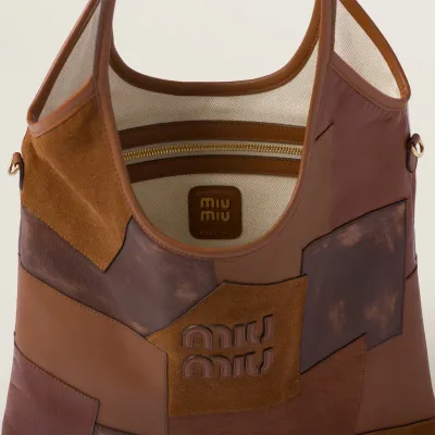 Miu Miu IVY Calfskin Leather Suede splicing Hobo Brown Tote Bags