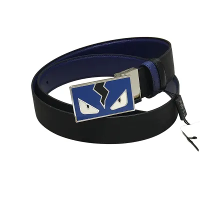 Fendi Men's FF Monster Eyes Reversible Belt In Red/Blue/Black Calfskin With Silver Hardware 35mm