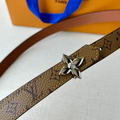 Louis Vuitton Women's Mini Flowergram Reversible Belt In Brown/Black/Pink/White Calfskin And Monogram Canvas With Gold/Silver Hardware 20mm