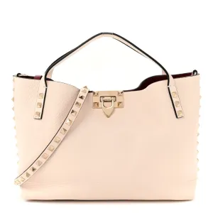 Valentino Garavani Small Rockstud Flip Lock Tote Bag Light Ivory/Rubino Grained Calfskin Leather Gold Hardware