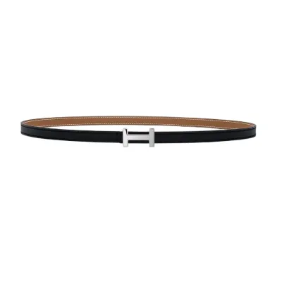 Hermès Women' s Focus H Buckle Belt In Brown/Black/Orange/White/Etoupe Calfskin With Gold/Silver Hardware 13mm