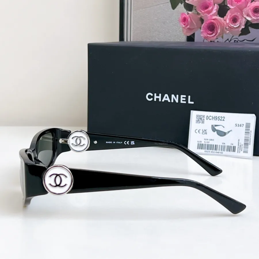 CHANEL square frame glasses black silver color size 56-18-137
