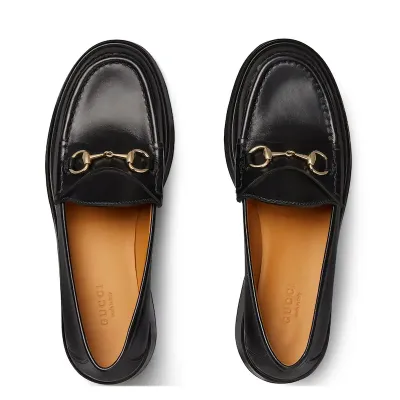 Gucci black slope heel loafers