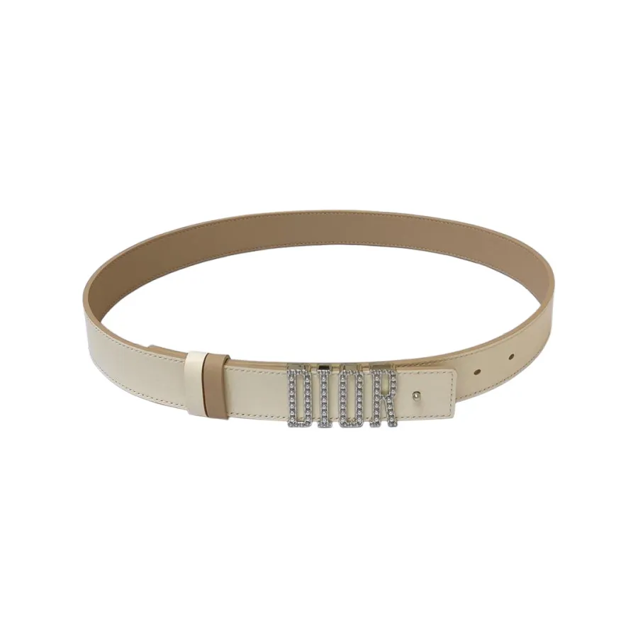 Dior Women' s D-Fence With Pearls Belt In Khaki/White/Brown/Black Calfskin With Gold/Silver Hardware 30mm