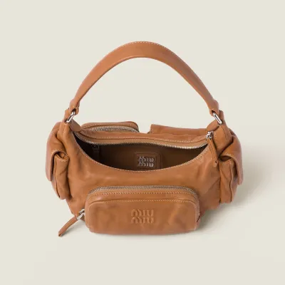Miu Miu Pocket Nappa Leather Brown Top-Handle Bags