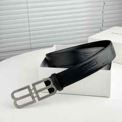 Balenciaga Men's BB Signature Belt In Black BB Monogram Calfskin With Gold/Silver Hardware 40mm
