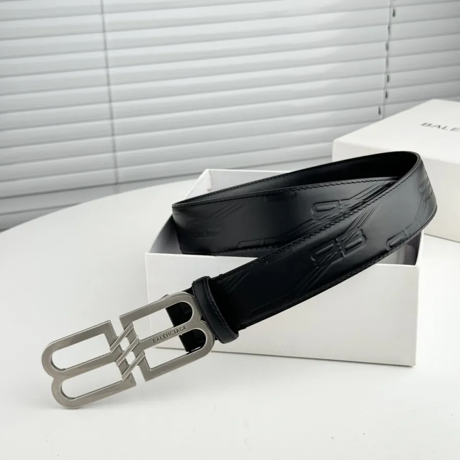 Balenciaga Men's BB Signature Belt In Black BB Monogram Calfskin With Gold/Silver Hardware 40mm