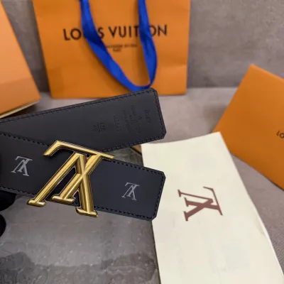 Louis Vuitton Men's  Initiales Blason Reversible Belt In Black Calfskin With Gold/Silver/Black Hardware 40mm