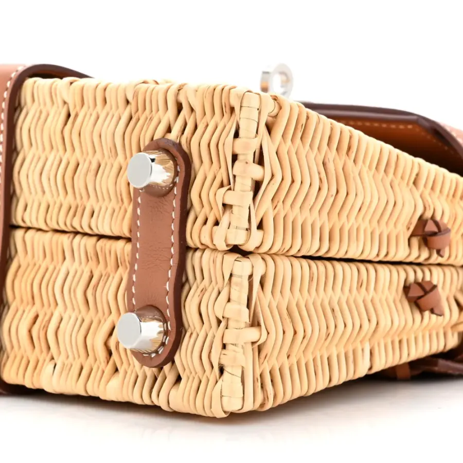 Hermès Picnic Mini Kelly 20 Naturel/Brown Wicker & Swift Leather Palladium Silver Hardware
