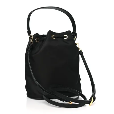 Prada Mini Re-Edition 1978 Bucket Bag Black Re-Nylon & Saffiano Leather Gold Hardware