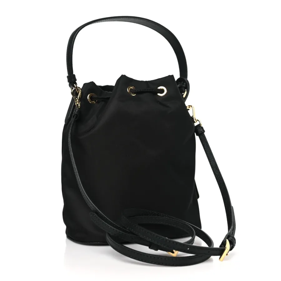 Prada Mini Re-Edition 1978 Bucket Bag Black Re-Nylon & Saffiano Leather Gold Hardware
