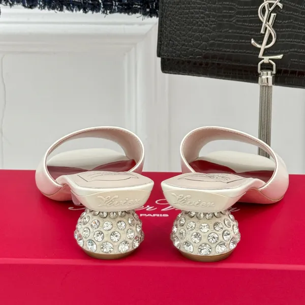 Roger Vivier Mules Sandals In Black/White/Pink Satin Crystal Heels (Heel Height 4cm) - Image 8
