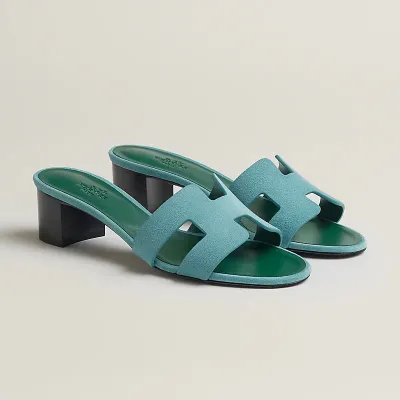 HERMES Oasis Slippers Green High-heeled slippers Blue High Heels Sandal