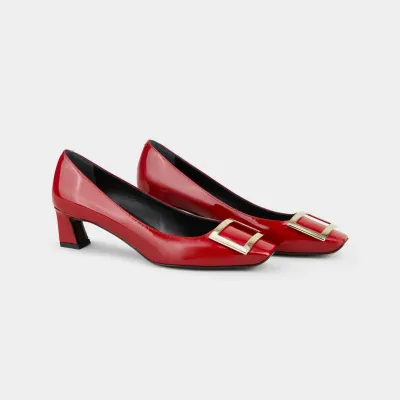 Roger Vivier Trompette Pumps High Heels In Red Patent Leather With Metal Buckle (Heel Height 4.5cm)