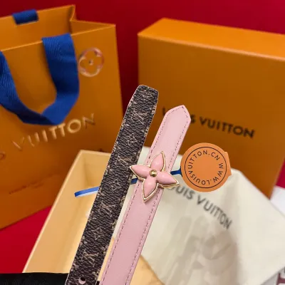 Louis Vuitton Women's Mini Flowergram Reversible Belt In Pink Calfskin And Monogram Canvas With Gold/Silver/Pink/Black Hardware 15mm