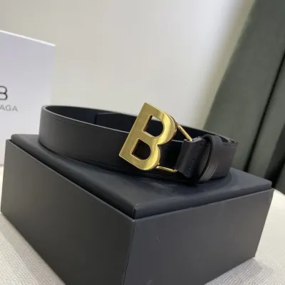 Balenciaga Women's Single B Buckle Belt In Pink/Pale Pink/Black Smooth Calfskin With Gold/Silver Hardware 30mm