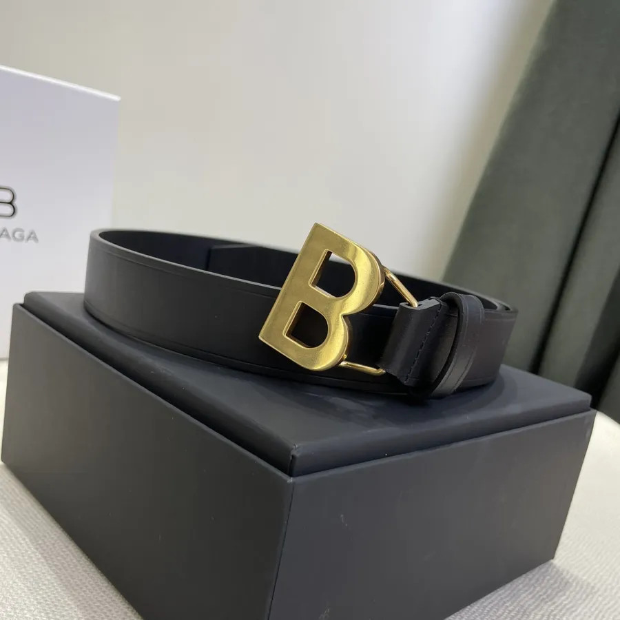 Balenciaga Women's Single B Buckle Belt In Pink/Pale Pink/Black Smooth Calfskin With Gold/Silver Hardware 30mm