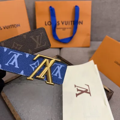 Louis Vuitton Men's Line Reversible Belt In Grey/Pink/Black/Blue/White/Green Monogram Canvas With Gold/Silver Hardware 40mm