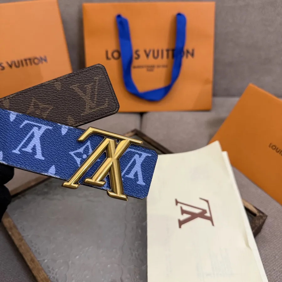 Louis Vuitton Men's Line Reversible Belt In Grey/Pink/Black/Blue/White/Green Monogram Canvas With Gold/Silver Hardware 40mm