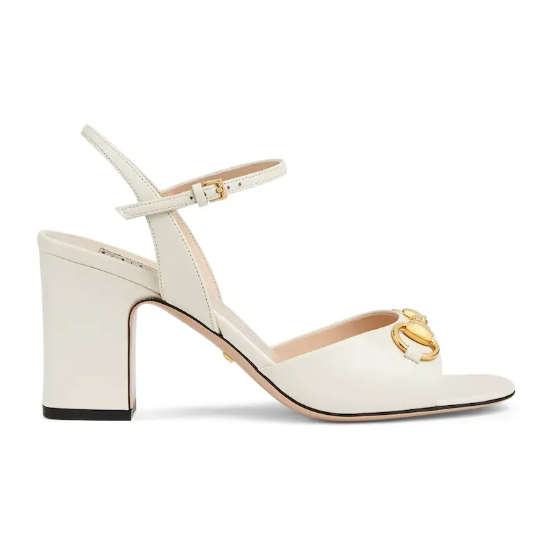 Gucci sandália de salto alto branca de cabeça quadrada