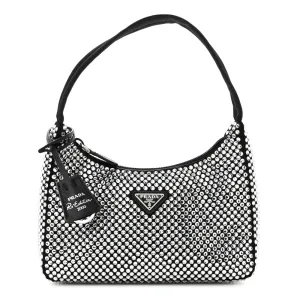 Prada Mini Re-Edition 2000 Bag Cristal Satin & Crystal Silver Hardware