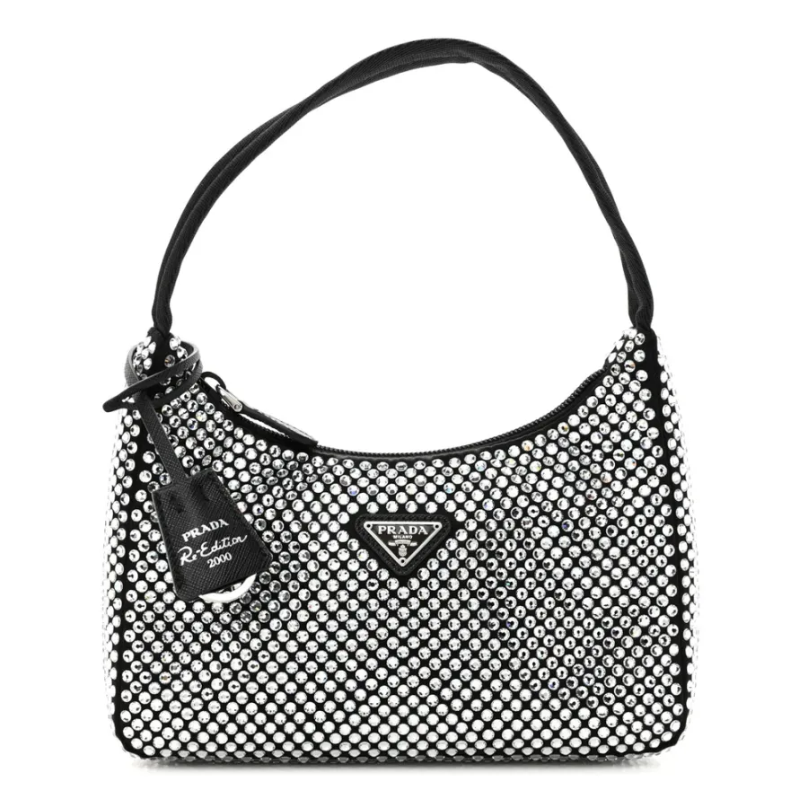 Prada Mini Re-Edition 2000 Bag Cristal Satin & Crystal Silver Hardware