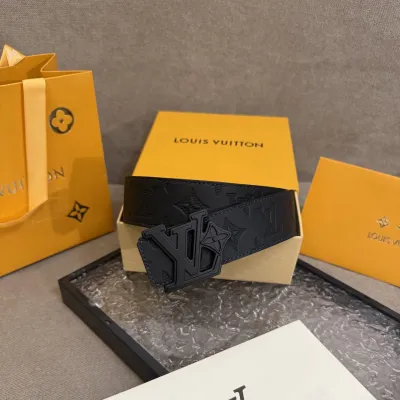 Louis Vuitton Men's LV Flower Buckle Belt  In White/Black/Grey/Blue Calfskin And White/Grey/Blue Monogram Canvas 40mm