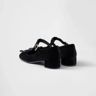 PRADA Velvet Black High Heels Shoes Mary Jane Shoes