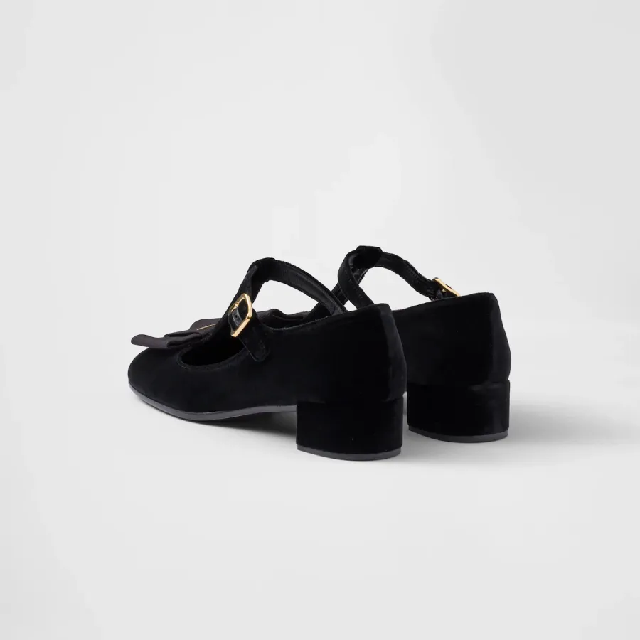 PRADA Velvet Black High Heels Shoes Mary Jane Shoes