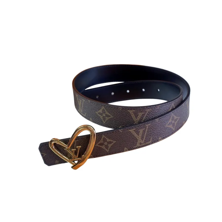 Louis Vuitton Women's The Knot Reversible Belt In Black Calfskin And Monogram Canvas With Gold Hardware 20mm