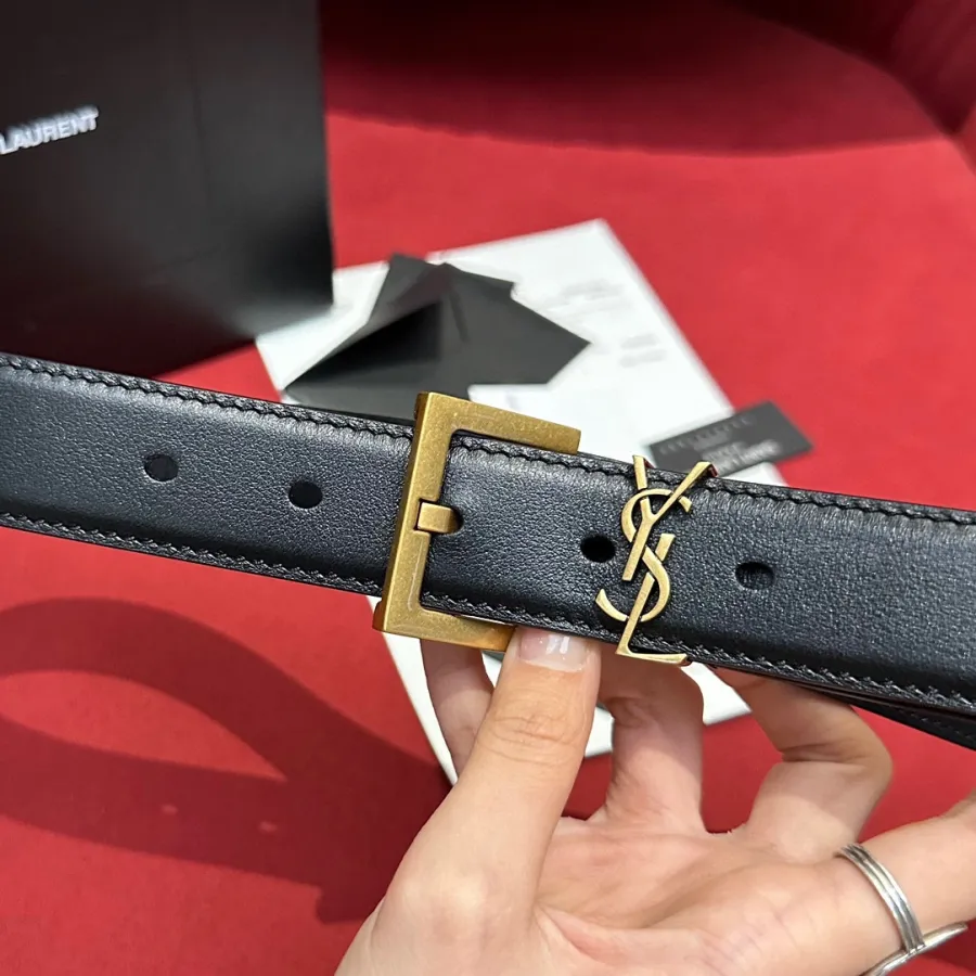 Saint Laurent Cassandre Belt In Black/White/Beige/Pink/Brown Smooth Calfskin With Gold Hardware 30mm