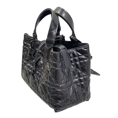 Dior Medium Dior Toujours Bag In Black Macrocannage Crinkled Calfskin With Black Hardware
