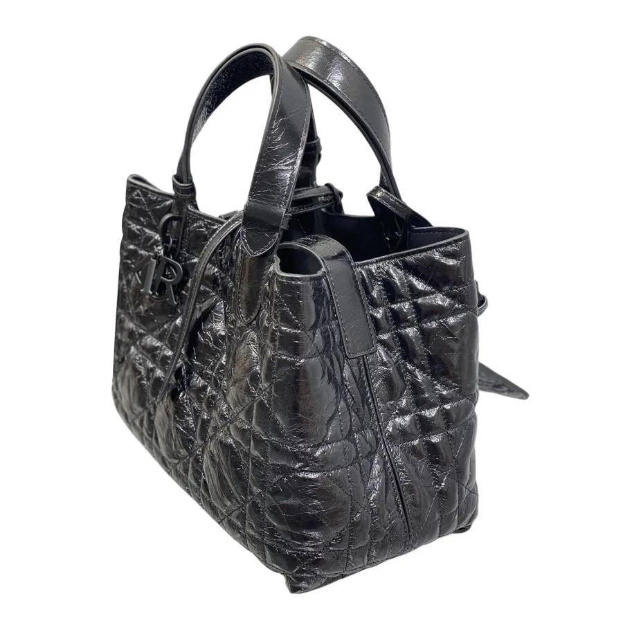 Dior Medium Dior Toujours Bag In Black Macrocannage Crinkled Calfskin With Black Hardware