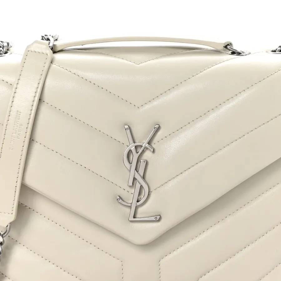 Saint Laurent Small Loulou Chain Satchel Crema Soft Y-Quilted Monogram Calfskin Leather Gold Hardware