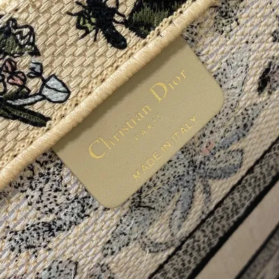 Dior Medium Dior Book Tote In White/Beige Embroidery with Multicolor Dior Cabinet de Curiosités Motif