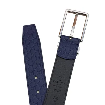 Louis Vuitton Men's Pont Neuf Belt In Blue/Black Logo-Embossed Calfskin With Silver Hardware 35mm