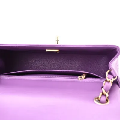 Chanel Flap Mini Rectangular Purple Quilted Lambskin Leather Light Gold Hardware