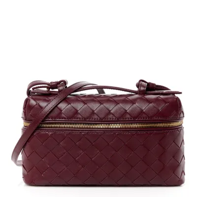 Bottega Veneta Intrecciato Bang Bang Vanity Case Cherry Nappa Leather Gold Hardware